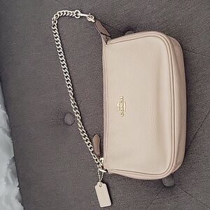Coach small pewter zip purse with chain handle